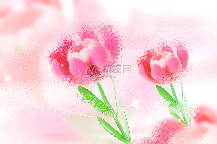 3D立体玻璃风春季赏花背景图片