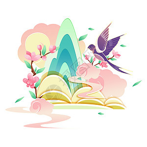 绿色可爱燕子植物春天插画人物元素背景图片
