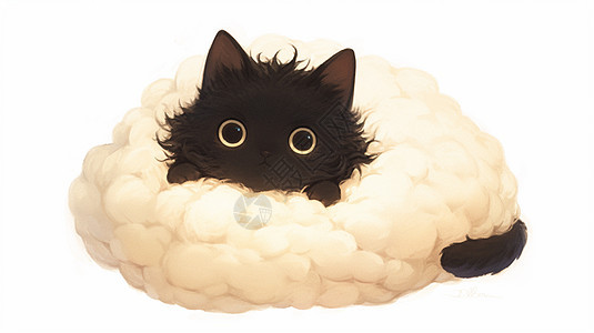 云朵上可爱的卡通小黑猫背景图片