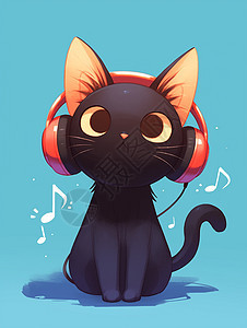 戴着耳麦听音乐的可爱卡通小猫图片
