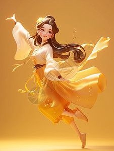 仙气飘飘正在跳舞的卡通女孩背景图片