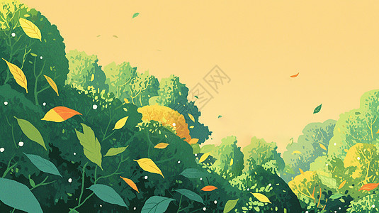 手绘风可爱的绿色调卡通森林背景图片