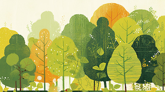 手绘可爱的绿色调卡通森林图片