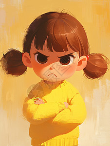穿毛衣生气的卡通小女孩图片