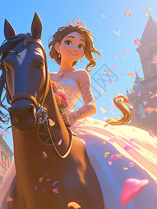 骑着马的卡通小公主图片