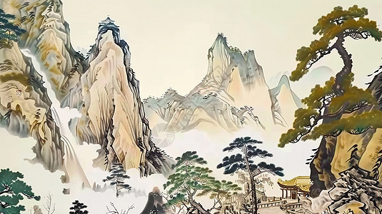 云南高山古代风格的山脉插画插画