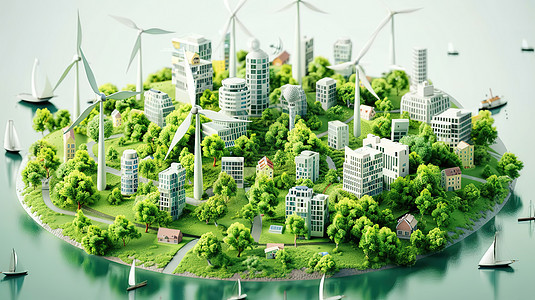 绿色家园新能源风车3D图片