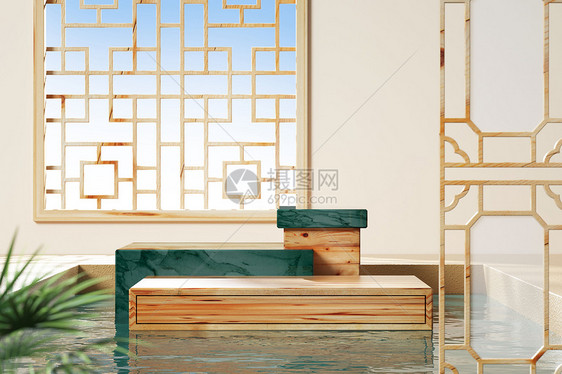 中式木纹展台图片