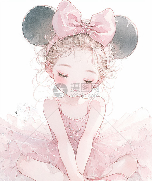 穿粉色蓬蓬裙的可爱卡通小女孩图片