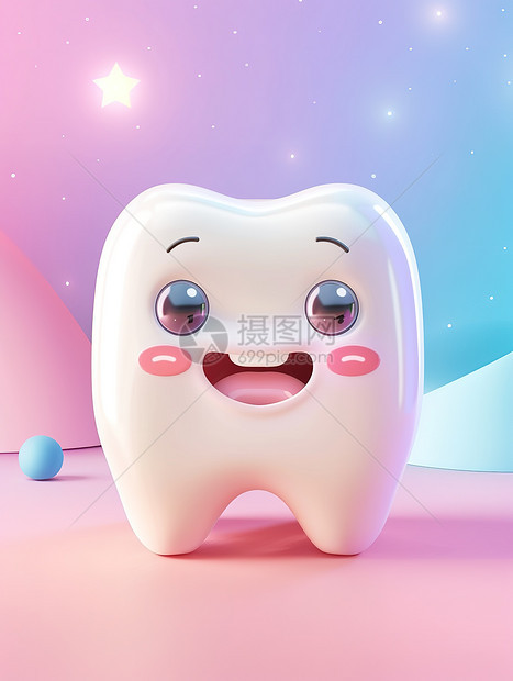 可爱的卡通牙齿立体3D图标图片