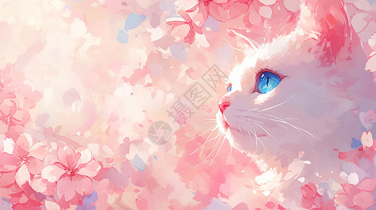 桃花源中可爱的卡通大白猫高清图片