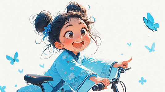 古风装扮漂亮的卡通小女孩在骑车图片