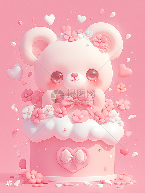 粉嫩的背景在礼物盒上可爱的小熊图片