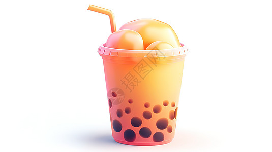 珍珠奶茶3D立体图标背景图片