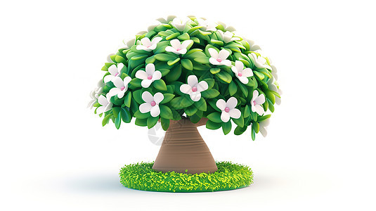 一棵树春天3D立体图标图片