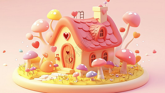 蘑菇主题立体可爱的卡通小房子图片