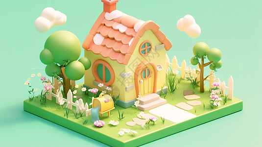 可爱有小院子的立体卡通小房子图片