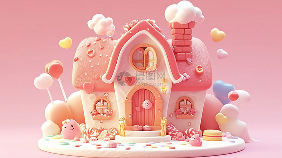 粉色糖果主题可爱的卡通小房子图片