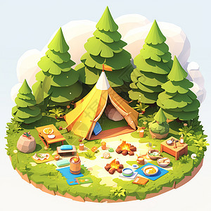 一个黄色卡通小帐篷背景图片