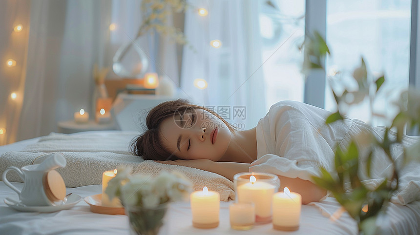 在床上安静休息的女人图片