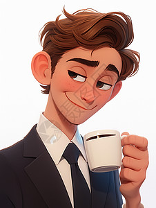 优雅喝咖啡的卡通职业男人插画