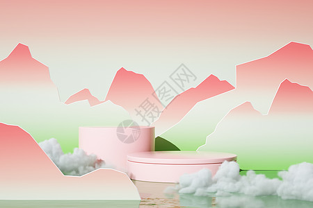 中式水面山体展台图片