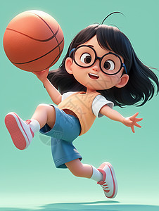 戴着黑框眼镜打篮球的女孩图片