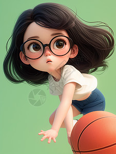黑框眼镜打篮球立体小女孩图片