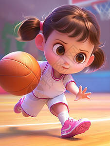 穿着玫红色鞋打篮球的卡通小女孩图片