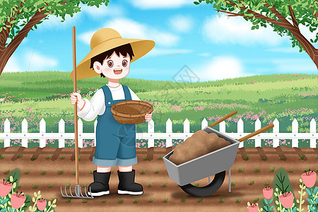 劳动节插画田地里的农民图片