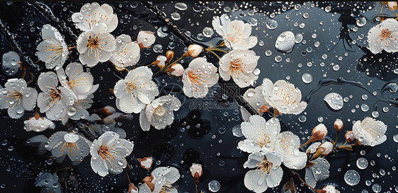 掉落雨滴盛开的梨花图片