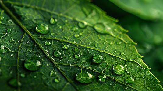 叶子上几滴雨珠图片