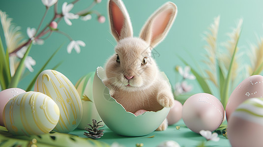 破壳而出的可爱复活节兔子图片