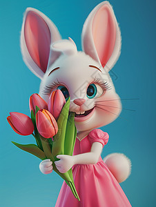 穿着粉色小裙子可爱的卡通小兔子图片
