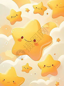 云朵间黄色可爱的小星星图片