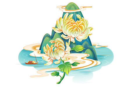 清明菊花山水中国风景观装饰背景图片
