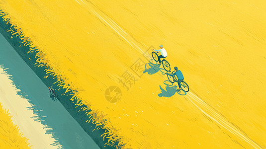 两个骑着自行车在油菜花丛中的人物图片