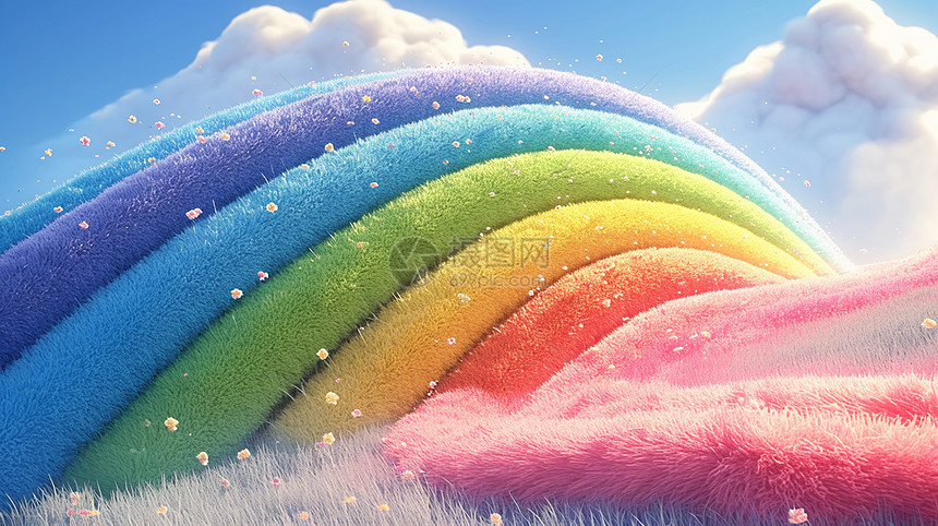 毛茸茸可爱的卡通彩虹图片