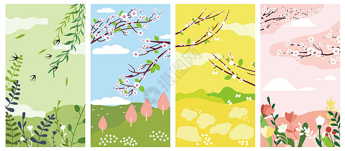 花瓣唯美小清新春季壁纸插画
