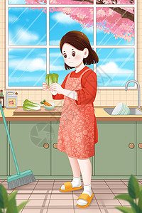 厨房里忙碌的妈妈背景图片