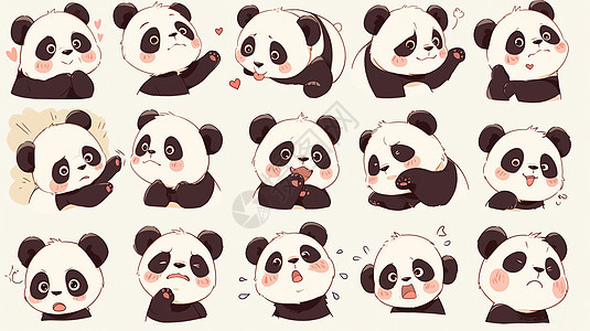 可爱的大熊猫多个动作与表情图片