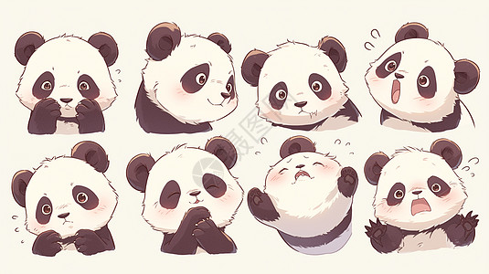 卡通大熊猫多个动作与表情背景图片