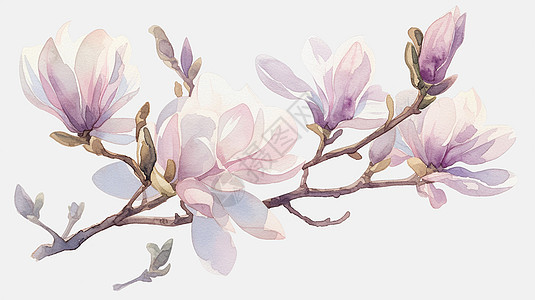 白色背景手绘风浅紫色浪漫漂亮的卡通花朵背景图片