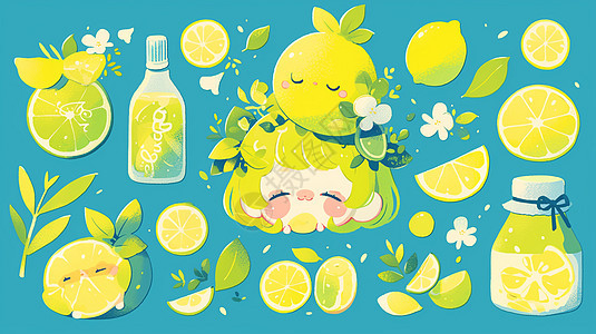 柠檬主题可爱的小女孩贴纸图片