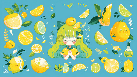 柠檬主题漂亮的女孩贴纸图片