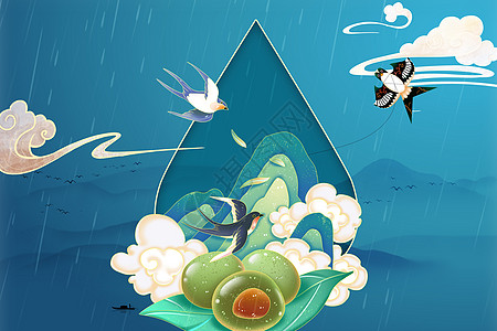 燕子风筝国潮谷雨背景设计图片