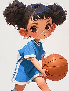 灰色背景身穿蓝色运动套装打篮球的可爱卡通小女孩图片