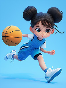 梳着丸子头开心打篮球的女孩子图片