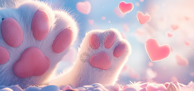 毛茸茸粉色卡通猫爪图片
