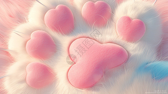 粉色爱心软软的可爱卡通猫爪图片